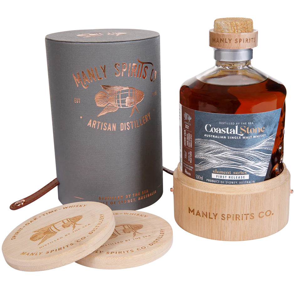 Whisky Collector's Gift Box with two wooden coasters and leather straps