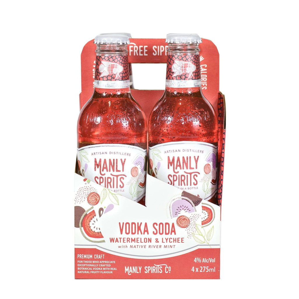 Manly Spirits Watermelon and Lychee Vodka Soda 4 pack 275ml