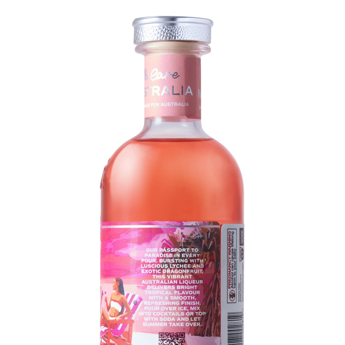 Lychee & Dragonfruit Liqueur bottle, back label