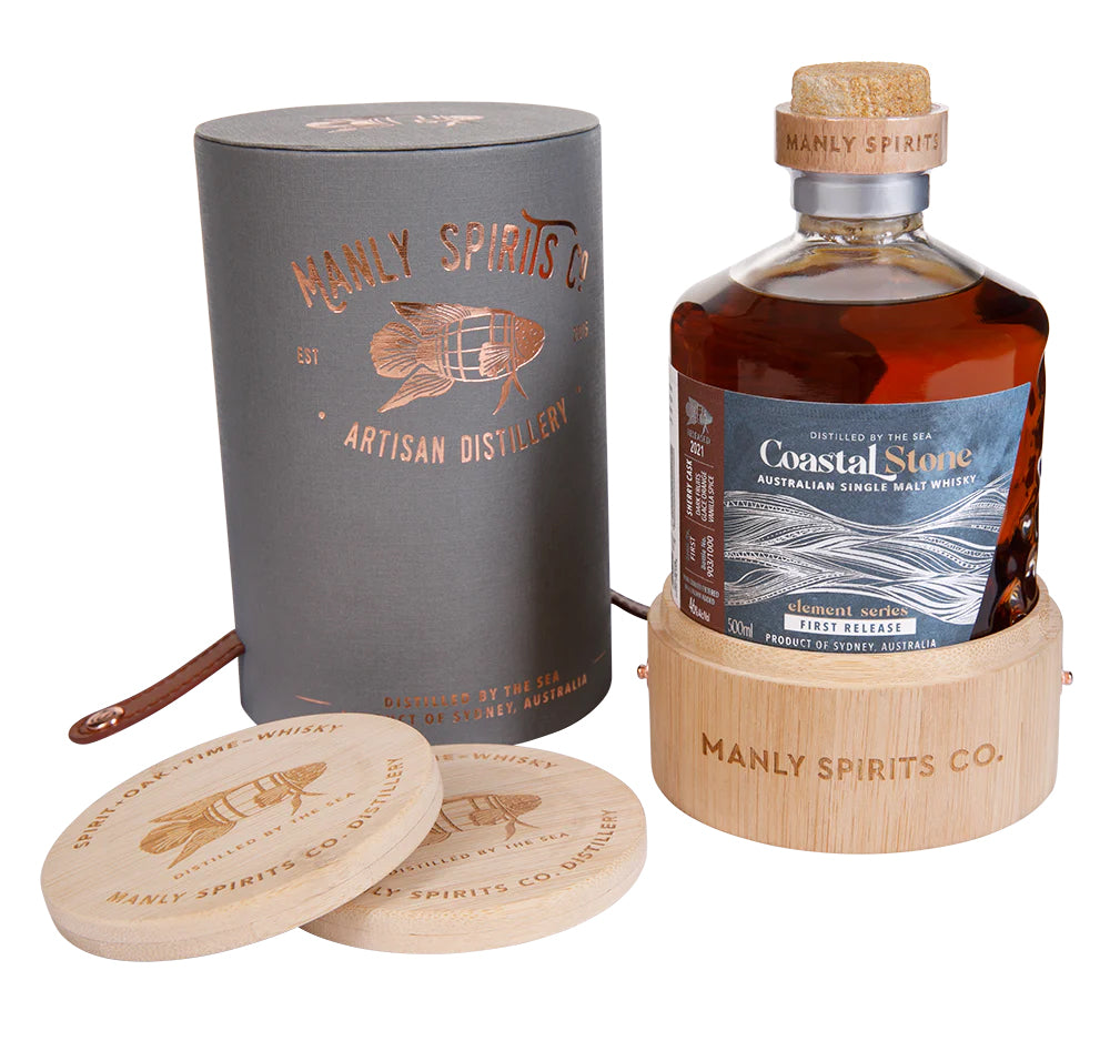 Whisky Collector's Gift Box with two wooden coasters and leather straps 