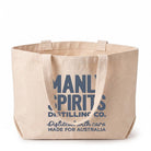Manly Spirits Distilling Co. natural canvas tote bag, front view