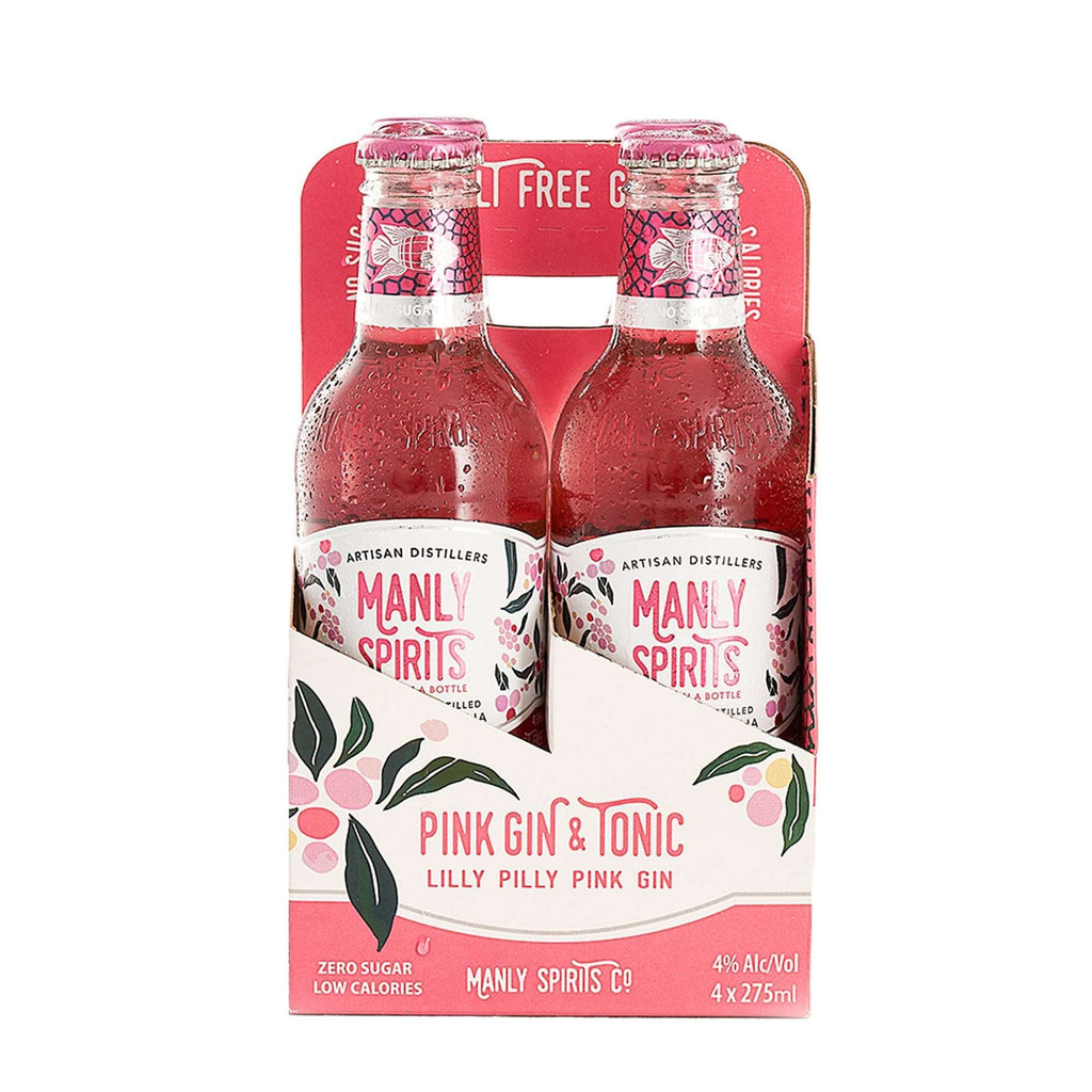 Manly Spirits Pink Zero Sugar and Low Calories Gin & Tonic Premixes 4 pack