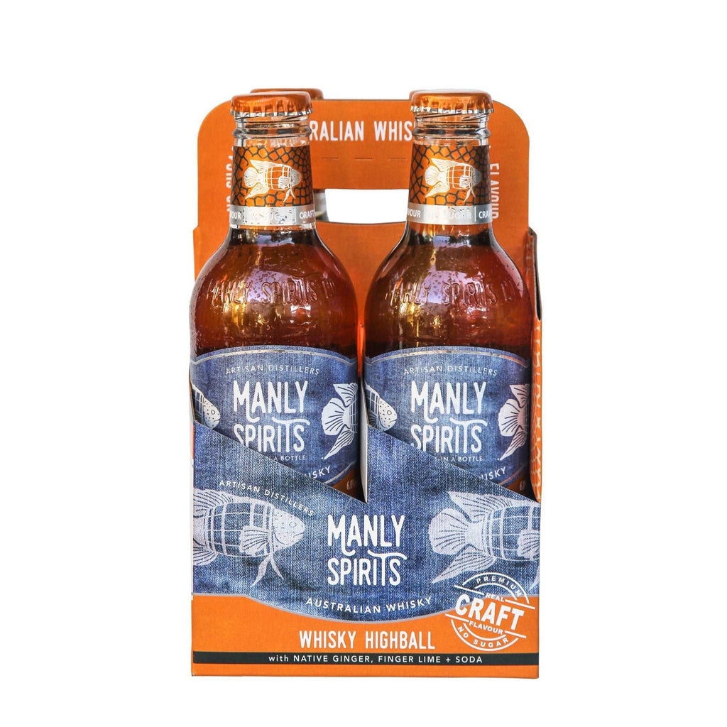 Manly Spirits Whisky Highball Premixes 4 pack with native ginger, finger lime and soda