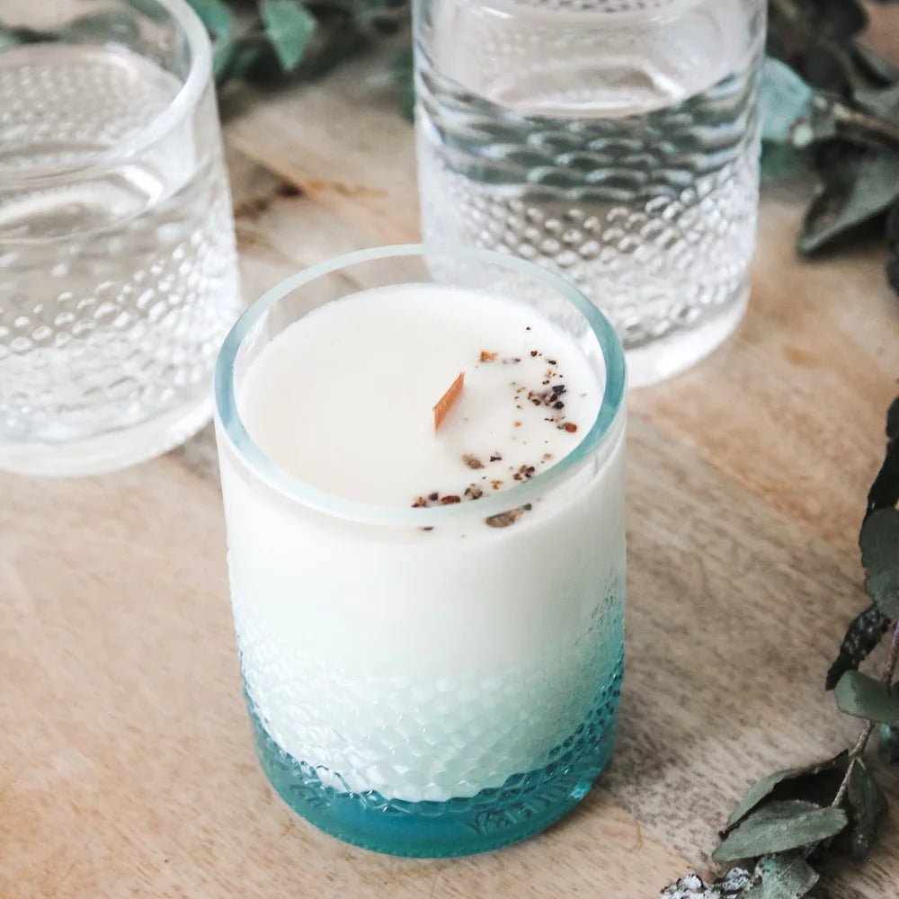 Hand-poured Manly Spirits gin candles made with soy wax and topped with Juniper berries.